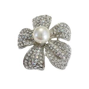 Vintage Crystal Pave Flower Brooch by Premiere Designs, 2" Diameter